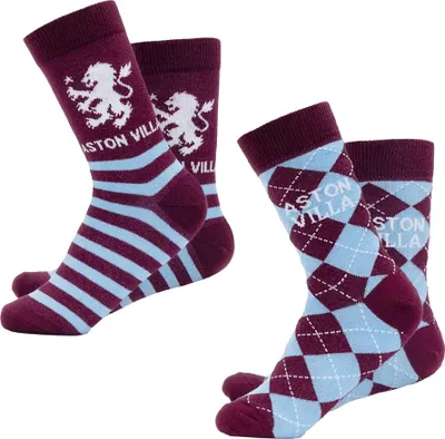 Imagen del producto de Aston Villa FC - Calcetines para hombre/mujer, uni (pack de 2) TA14085 (talla 41 EU - 45 EU) (rojo burdeos/azul celeste/amarillo)