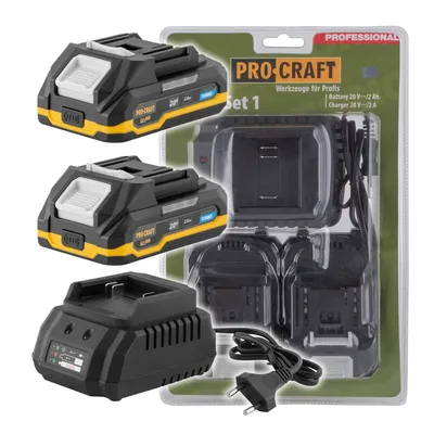 Immagine prodotto di Set di batterie 20V 2Ah (2 pezzi) + 1 caricatore Procraft PBC-Set 1