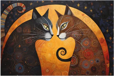 Produktbild von Wallario Wandbild Katzen im Mondlicht, Größe: 61 x 91,5 cm, Poster mit rahmenlosen Bildhalter