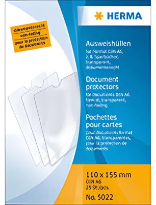 Zdjęcie produktu dla HERMA 5022, 105 x 148 mm (A6), Przezroczysty, Polipropylen (PP), 25 szt.