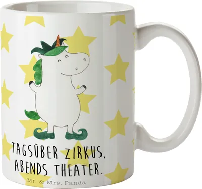 Produktbild von Mr. & Mrs. Panda Tasse Einhorn Joker - Weiß - Geschenk, Unicorn, Kaffeetasse, Kasper, Mittelalter, Einhörner, Kaffeepott, Hofnarr, Becher, Pott, Teetasse