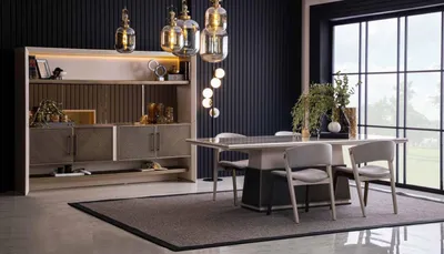 Zdjęcie produktu dla 6-częściowy zestaw do jadalni stół 4x krzesła kredens 6-częściowy design