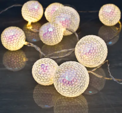 Obrázok produktu pre LED mini svetelná reťaz teplá biela Gule s flitrami biela perleťová farba