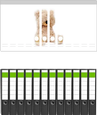 Produktbild von Wallario 12 Stück schmale Ordner inkl. Klebeetiketten mit Motive Süßer Teddybär -  Set mit Rückenschildern / Ordnerrücken Stickern