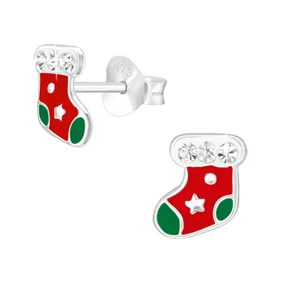 Produktbild von Ohrstecker Weihnachten: 925 Silber Ohrringe für Kinder & Damen Weihnachtsstrumpf (Christmas Stocking)