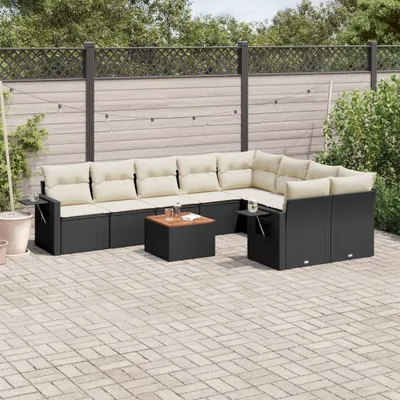 Produktbild von Design 10-tlg. Garten-Sofagarnitur mit Kissen Schwarz Poly Rattan, Gartensofas 2024 Neu