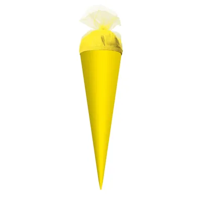 Produktbild von Bastel-Schultüte klein gelb - 50 cm rund - mit gelbem Tüllverschluss