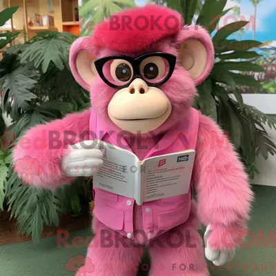 Produktbild von Maskottchenkostüm REDBROKOLY Rosa Affe mit Weste und Lesebrille
