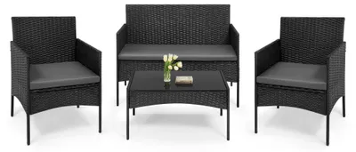 Produktbild von WOLTU Rattan Gartenmöbel-Set 4-teilig Sofa Sessel Couchtisch, Schwarz