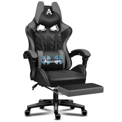 Produktbild von ALFORDSON Premium-Gaming-Stuhl mit Fußstütze und Lordosenstütze,ergonomisches Design,150° Neigung, Leder-Schreibtischstuhl für Gaming Büro,180 kg Grau