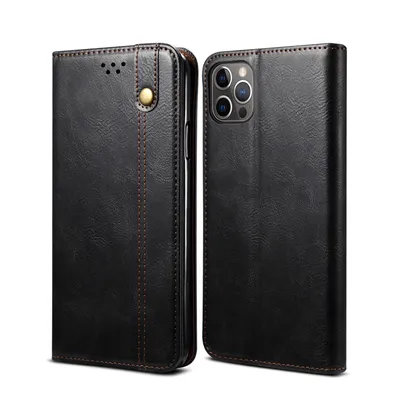 Obrázek produktu pro Pouzdro pro iPhone 12 Pro, kožené flip pouzdro peněženka s funkcí stojánku černé