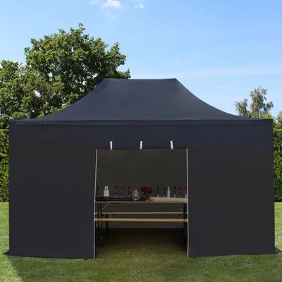 Zdjęcie produktu dla 3x4,5 m Namiot Ekspresowy, PREMIUM Stal 40mm, ze ścianami bocznymi, bez okien, czarny