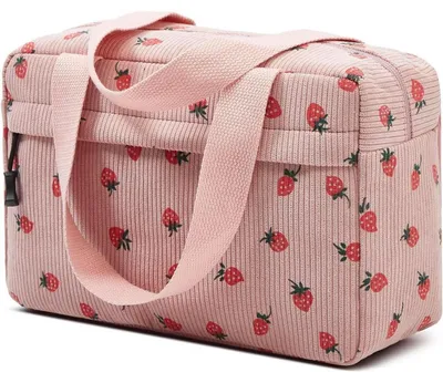 Immagine prodotto di Borsa da toilette grande in corda, color rosa fragola, 30x20x10 cm, per donna, da viaggio, adatta anche per ragazze
