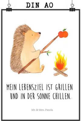 Produktbild von Mr. & Mrs. Panda Bild Igel Grillen DIN A0 - Weiß - Geschenk, Motivation, Ziele, Lustige Sprüche, Plakat, Wandbild, wanddeko, drucke, Sinn Des Lebens, Spruch, Kunstdruck