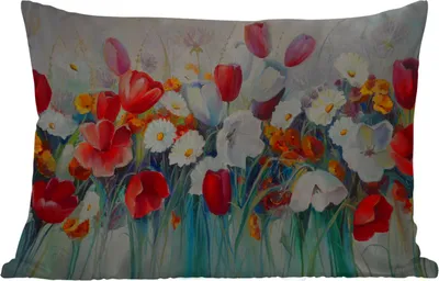 Produktbild von MuchoWow® Outdoor Kissen - Malerei - Ölgemälde - Blumen - 50x30 cm - Wetterfest - Lounge Kissen - Sofa kissen - Wohnzimmer Dekoration