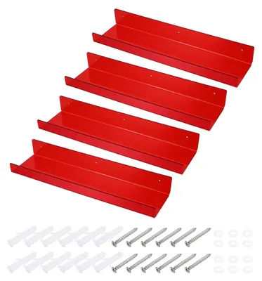 4 Acryl-Schwebeplanken, 38x10x5 cm, Rot, Wandregal für Dekoration