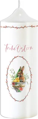Produktbild von Osterkerze Frohe Ostern, 17 cm hoch, 5,6 cm Ø, ca. 45-50 Std. Brenndauer, biologisch abbaubar