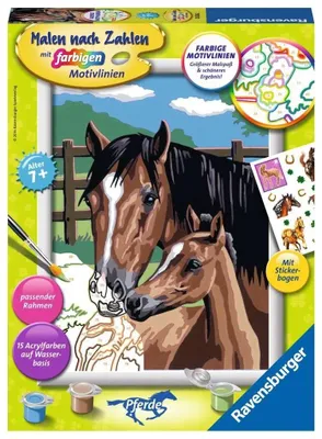 Immagine prodotto di Ravensburger Malen Nach Zahlen Pferd mit Fohlen, Mal Set, Malvorlage, Vorlage, Bild, Kinder, Farbige Motivlinien, 28326 2
