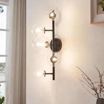 Zdjęcie produktu dla Lampa ścienna 'Makkor' 5-światło metal i szkło 62 x 35 x 24 cm czarny