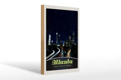 Produktbild von Holzschild Reise 20x30cm Atlanta Amerika Stadt Straße Gebäude