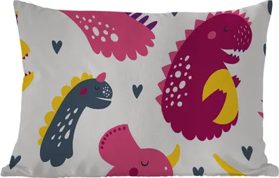 Produktbild von MuchoWow® Outdoor Kissen - Dino - Muster - Kind - Rosa - Mädchen - 60x40 cm - Wetterfest - Lounge Kissen - Zierkissen - Kissen für Innenräume
