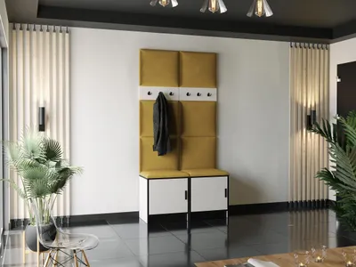Produktbild von KIER FURNITURE Kleiderschrank, Weiß + Stoff Gelb - 106,4x205x39cm