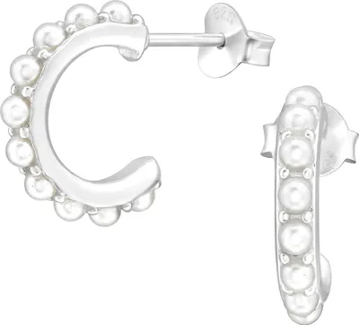 Produktbild von Halbcreolen Ohrringe Ohrstecker 925 Sterling Silber vergoldet mit synthetischen Perlen Material - Silber