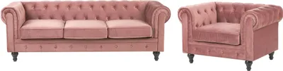 Obrázek produktu pro BELIANI Sedací souprava růžová vintage glamour chesterfield pohovka a křeslo obývací pokoj