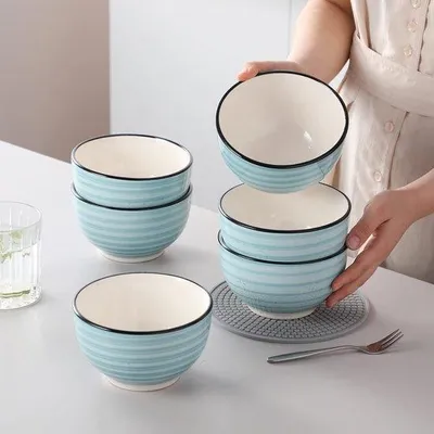 Image de Assiettes en céramique, lot de 6, bleues, 700 ml