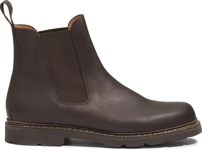 A single brown leather Chelsea boot is shown against a white background.