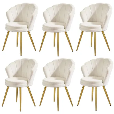Produktbild von 6er Set Esszimmerstühle Samt Weiß Vintage Design Küchenstühle Muschelform