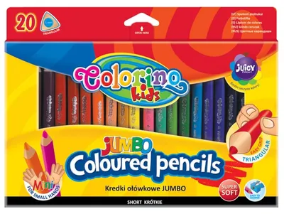 Imagen del producto de Lápices de colores triangulares Colorino para niños, 20 colores, tamaño jumbo y mini, con sacapuntas