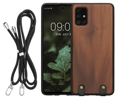 Image de kwmobile Necklace Case compatible avec la coque Samsung Galaxy A51 - Coque en bois TPU avec chaîne de téléphone portable - Band Housse de téléphone portable brun foncé