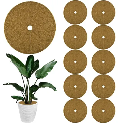 Image de 10 disques de paillis de coco, Ø 30 cm, disque de coco, protection pour pots, protection pour plantes de coco, protection hivernale, tapis de coco, protection hivernale pour plantes en pot, fibres de coco, protection hivernale en coco (30 cm)
