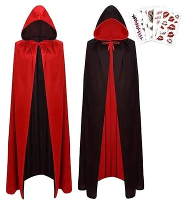 Zdjęcie produktu dla Peleryna wampira z kapturem czarno czerwona kostium halloween dla dzieci do