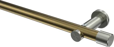 Produktbild von Interdeco Gardinenstange / Vorhangstange Messing Antik / Edelstahl-Optik, Typ Platon Santo (Kappe) ohne Ringe, 20 mm Ø 1-läufig, 200 cm