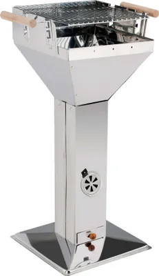 Produktbild von Trichtergrill mit 3-fach höhenverstellbarem Grillrost, mit 2 Haltegriffen, Windschutz und Ascheschublade, rostfreier Edelstahl
