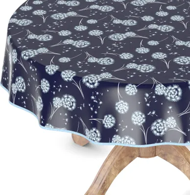 Produktbild von Tischdecke Wachstuchtischdecke Gartentischdecke Wachstischdecke Blumen Blau Wasserabweisend Rund 100 cm mit Paspelband