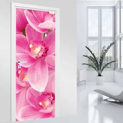 Produktbild von Türaufkleber – Lumaléa – Rosa Blumen – MAT-Kleber – Breite 73 x H?he 205 cm