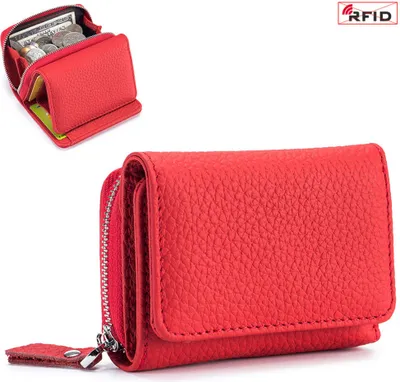Produktbild von OKWISH Geldbörse, Leder Geldbörse Damen , mit RFID Schutz, Gross Geldbeutel Damen , Groß Viele Fächer, Lang Portemonnaie Frauen, Rot