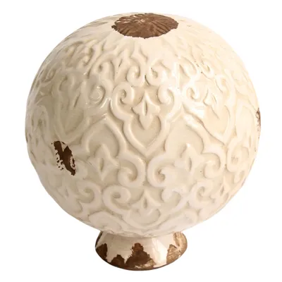 Produktbild von Große Gartenkugel aus Keramik weiß - Dekokugel für Stab Rosenkugel Gartendeko