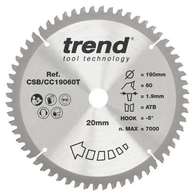 Produktbild von Trend Holz-Akku-Kappsägeblatt, 190 mm, 20 mm Bohrung, 60 Zähne