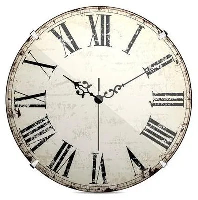 Imagen del producto de Reloj de pared antiguo con números romanos, funciona con cuarzo, tiene una cubierta de cristal y un diámetro de 35 cm