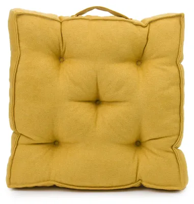 Produktbild von GÖZZE Darco Boxkissen weiches atmungsaktives Chenille-Boxkissen mit Tragegriff und 5-Punkt-Steppung Senf Gelb 40 x 40 x 7 cm