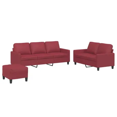Produktbild von 3-tlg. Sofagarnitur mit Kissen Weinrot Kunstleder