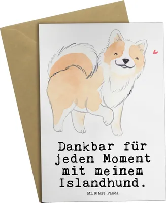 Produktbild von Mr. & Mrs. Panda Glückwunschkarte Islandhund Moment - Weiß - Geschenk, weihnachtskarten, Grußkarte, glückwunschkarten, Isländischer Schäferhund, einladungskarten