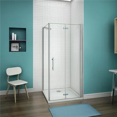 Produktbild von Eckeinstieg 90cm Falttür x 90cm Seitenwand H.195cm Duschkabine Scharniertür Duschabtrennung 6mm NANO ESG-Glas duschtür
