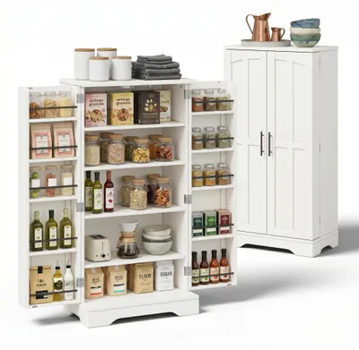 Obrázek produktu pro Kuchyňská skříňka, vysoká kuchyňská skříňka, rozměry 60 x 40 x 120 cm, bílá barva, materiál MDF