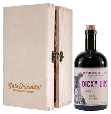 Produktbild von Dicky Bird Schlehen-Likör mit Geschenk-Holzkiste