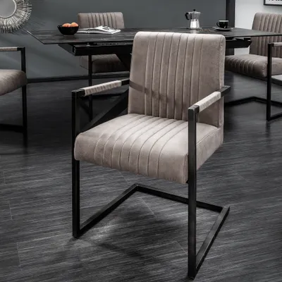 Produktbild von riess-ambiente Moderner Freischwinger Armlehnenstuhl BIG ASTON taupe Federkern Eisengestell Esszimmerstuhl Essstuhl Stuhl
